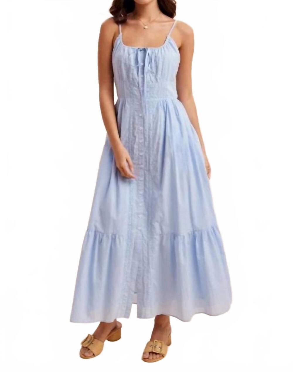 NEW IN-LOOM gathered cotton button down maxi dress in sky blue